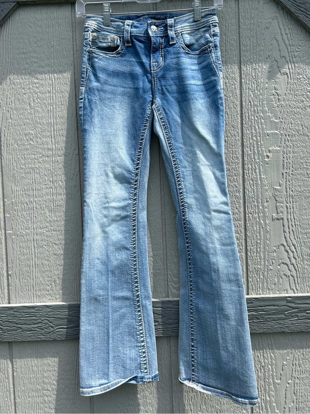 Miss Me Youth Girls Size 12 Bootcut Jeans Medium Wash Stretch Contrast Stitching